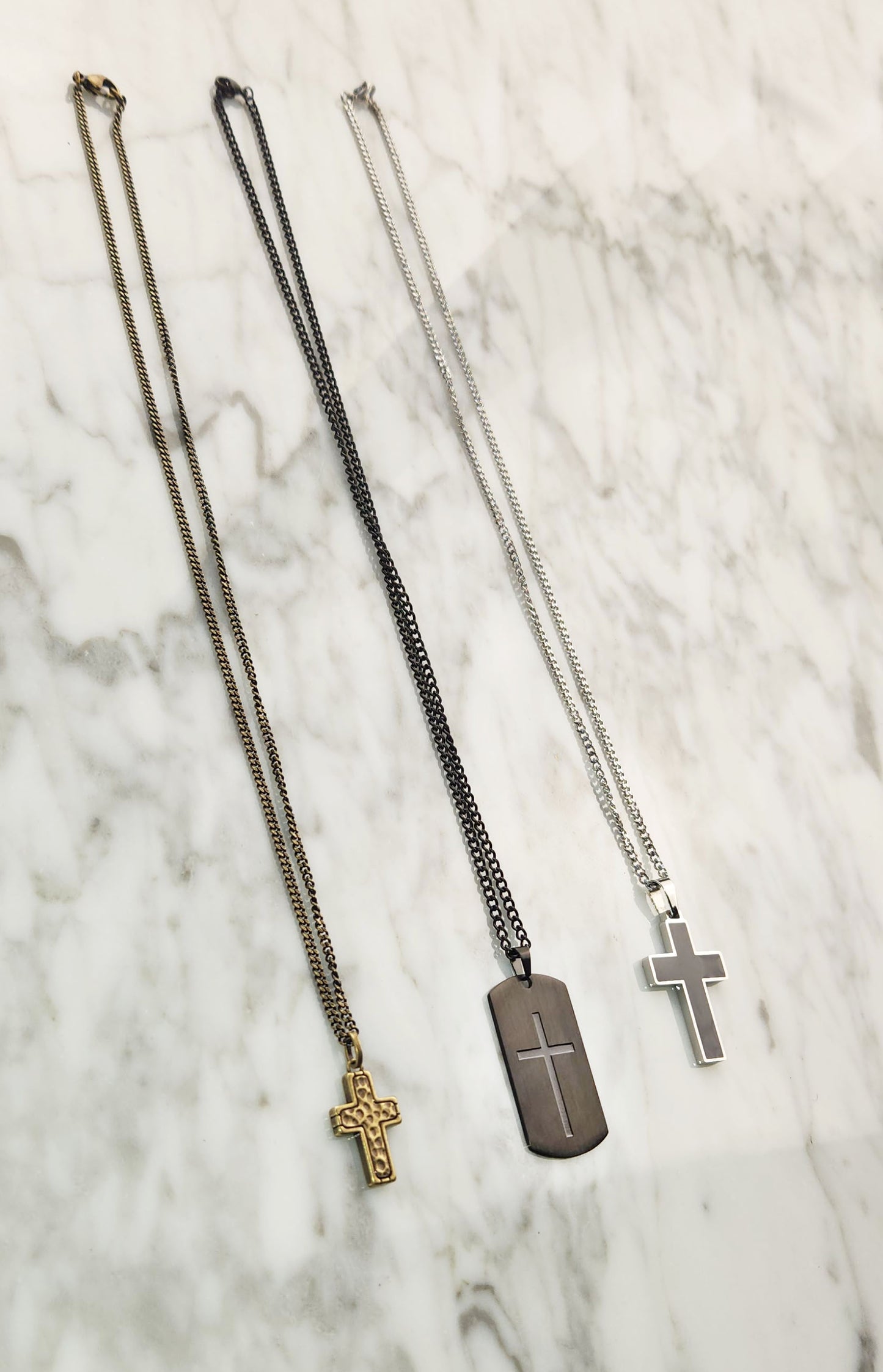 Stainless Steel Necklace - Enamel Cross Pendant with Curb Chain