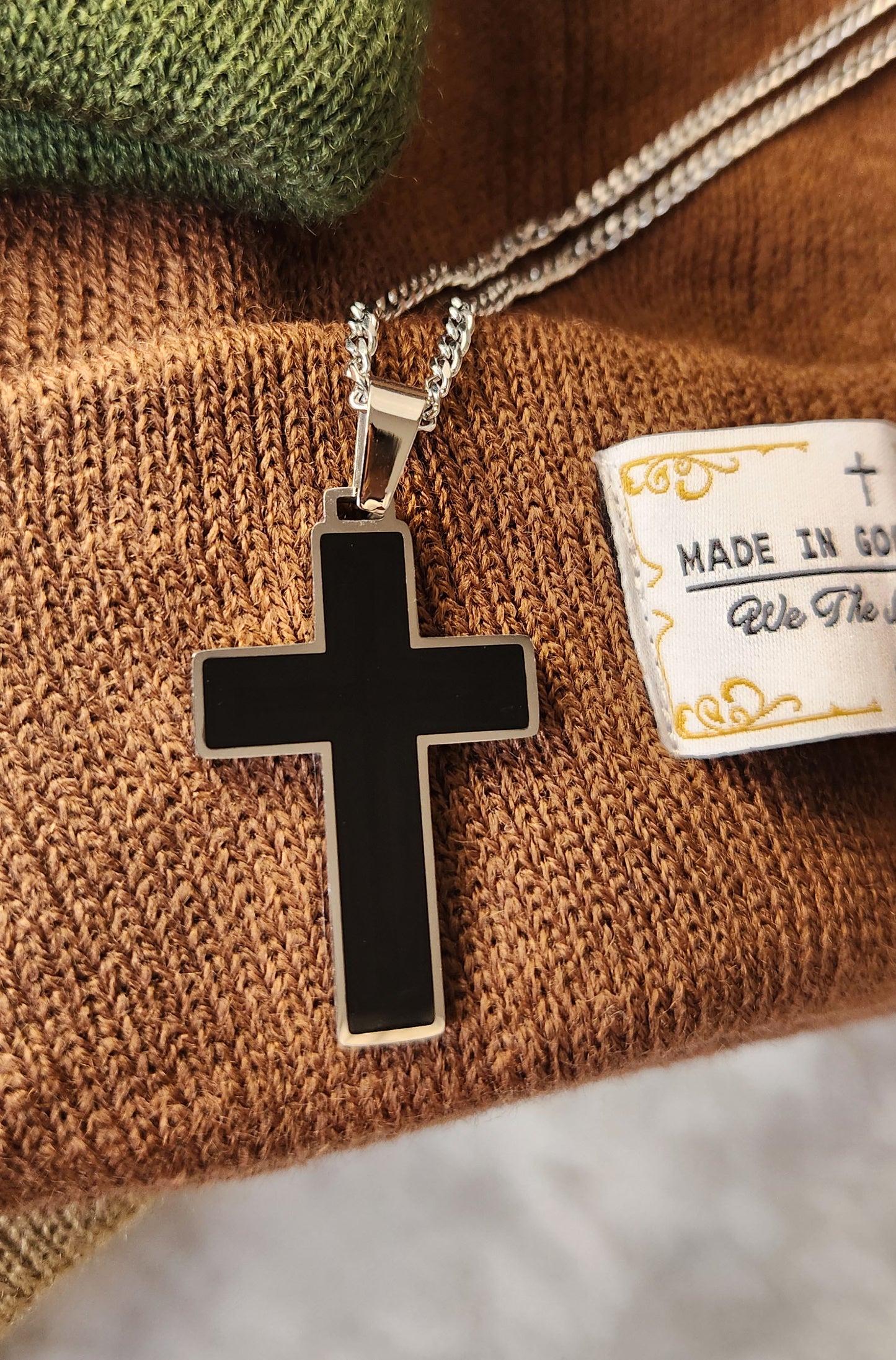 Stainless Steel Necklace - Enamel Cross Pendant with Curb Chain