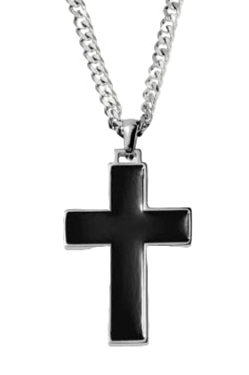 Stainless Steel Necklace - Enamel Cross Pendant with Curb Chain