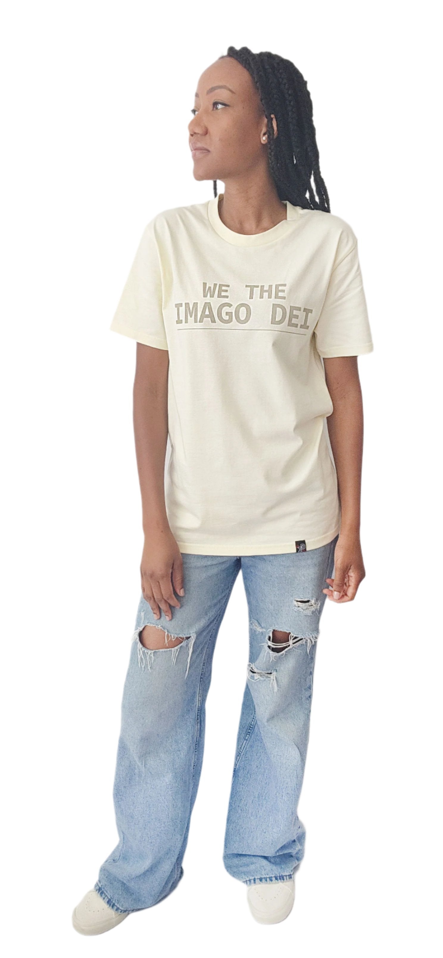 butter tee on female model