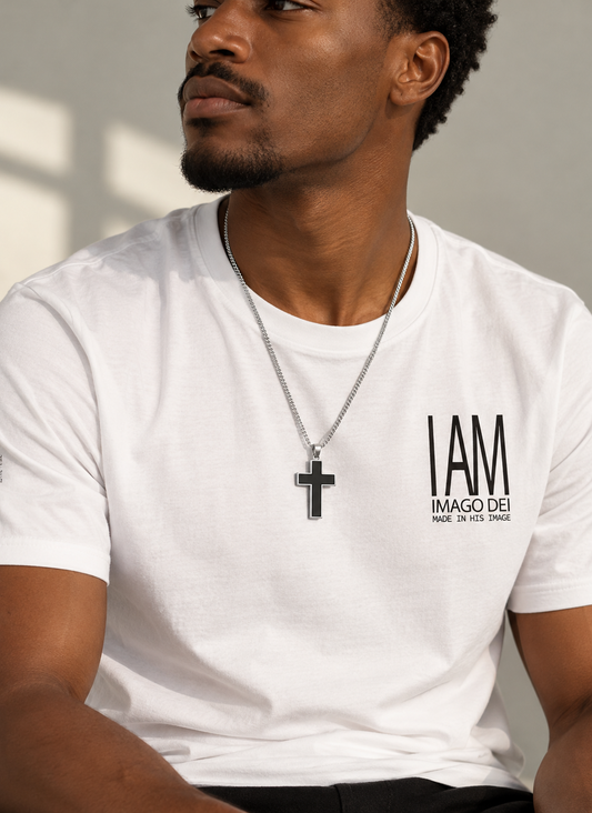 Stainless Steel Necklace with Hammered Cross Pendant in Bronze
