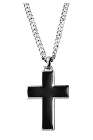 Stainless Steel Necklace - Enamel Cross Pendant with Curb Chain