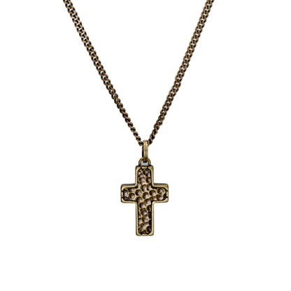 Stainless Steel Necklace with Hammered Cross Pendant in Bronze
