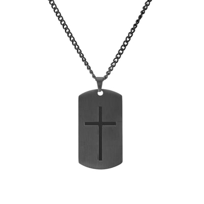Stainless Steel Necklace - Matte and Shiny Black Cross Pendant